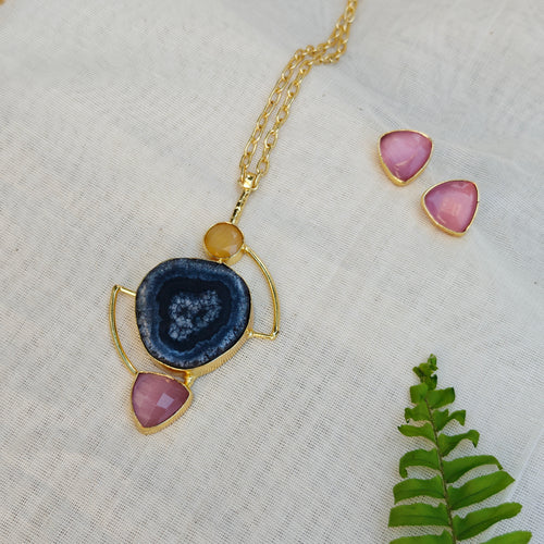 Black Geode Statement Pendant Necklace Set