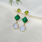 Three stone drop earrings - green