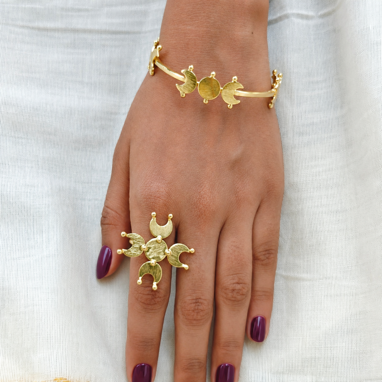 Celestial Textured Bangle and Statement Ring Set