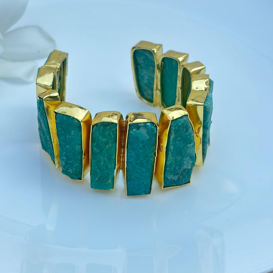 Amazonite Edge Stone Gold Cuff Bracelet