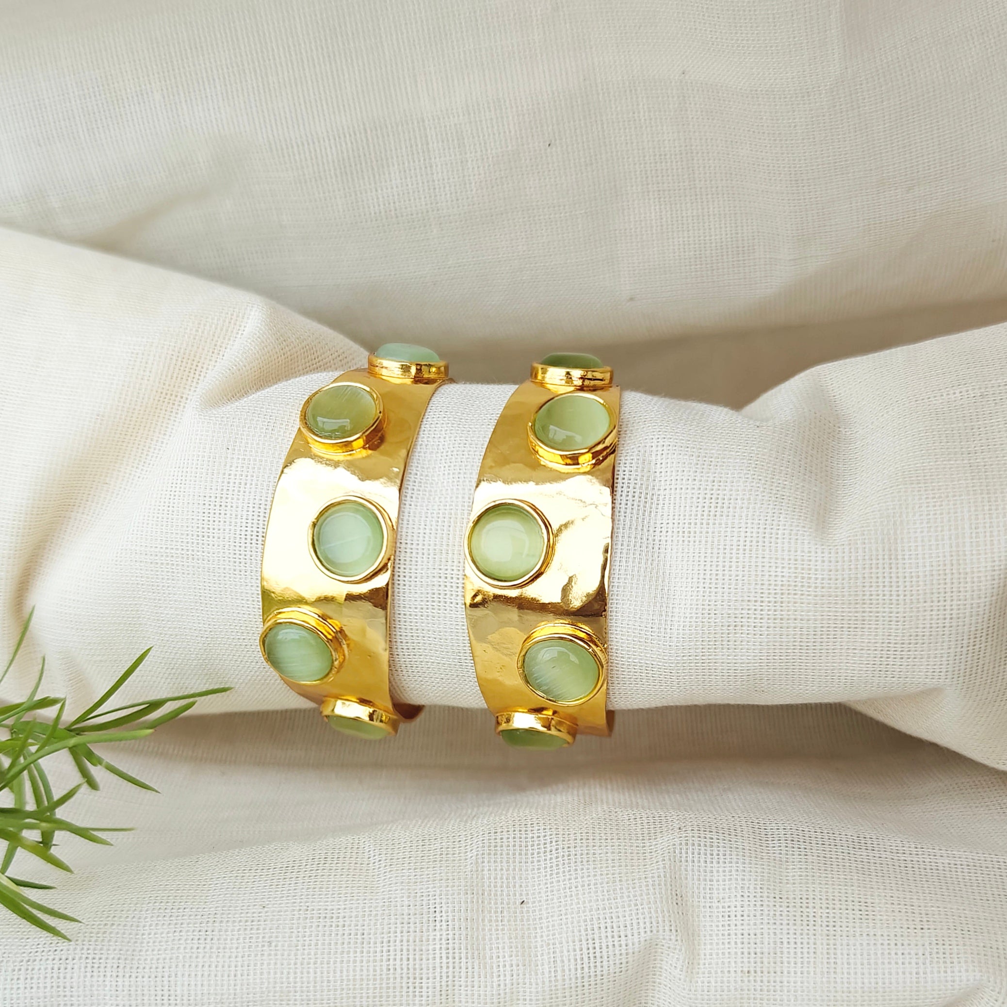 Sage Stone Hammered Wide Hoops