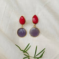 Two Stones Drop Earrings - red lavender