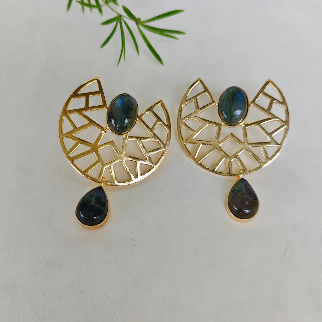Celestial Lattice Labradorite Drop Earrings