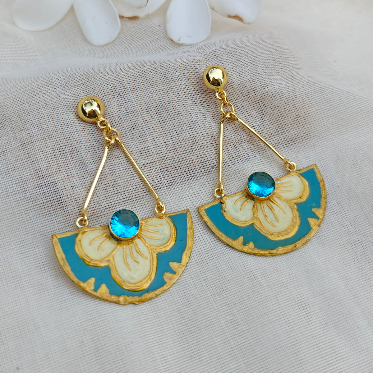 Blooming Blue Enamel Drop Earrings