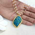 Pearl Layered Necklace with Natural Stone Pendant