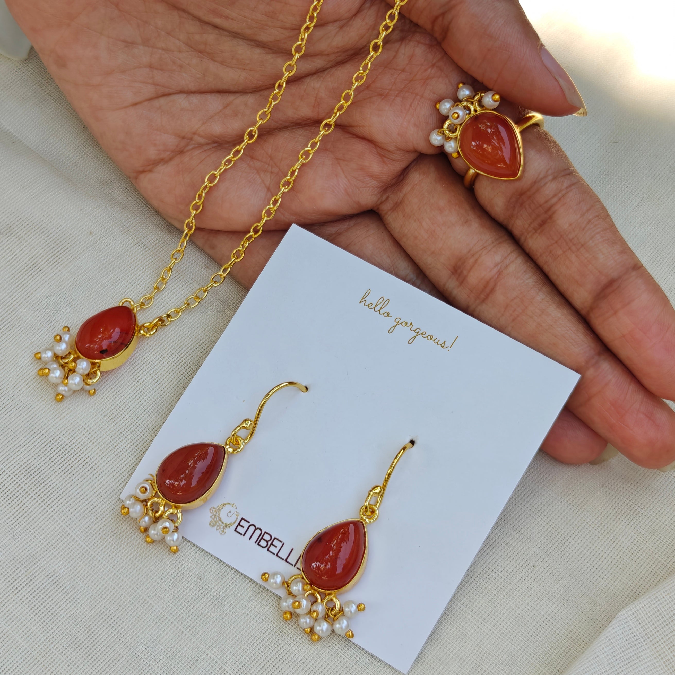 Dewdrop Gemstone Set with Seed Pearl Fringe