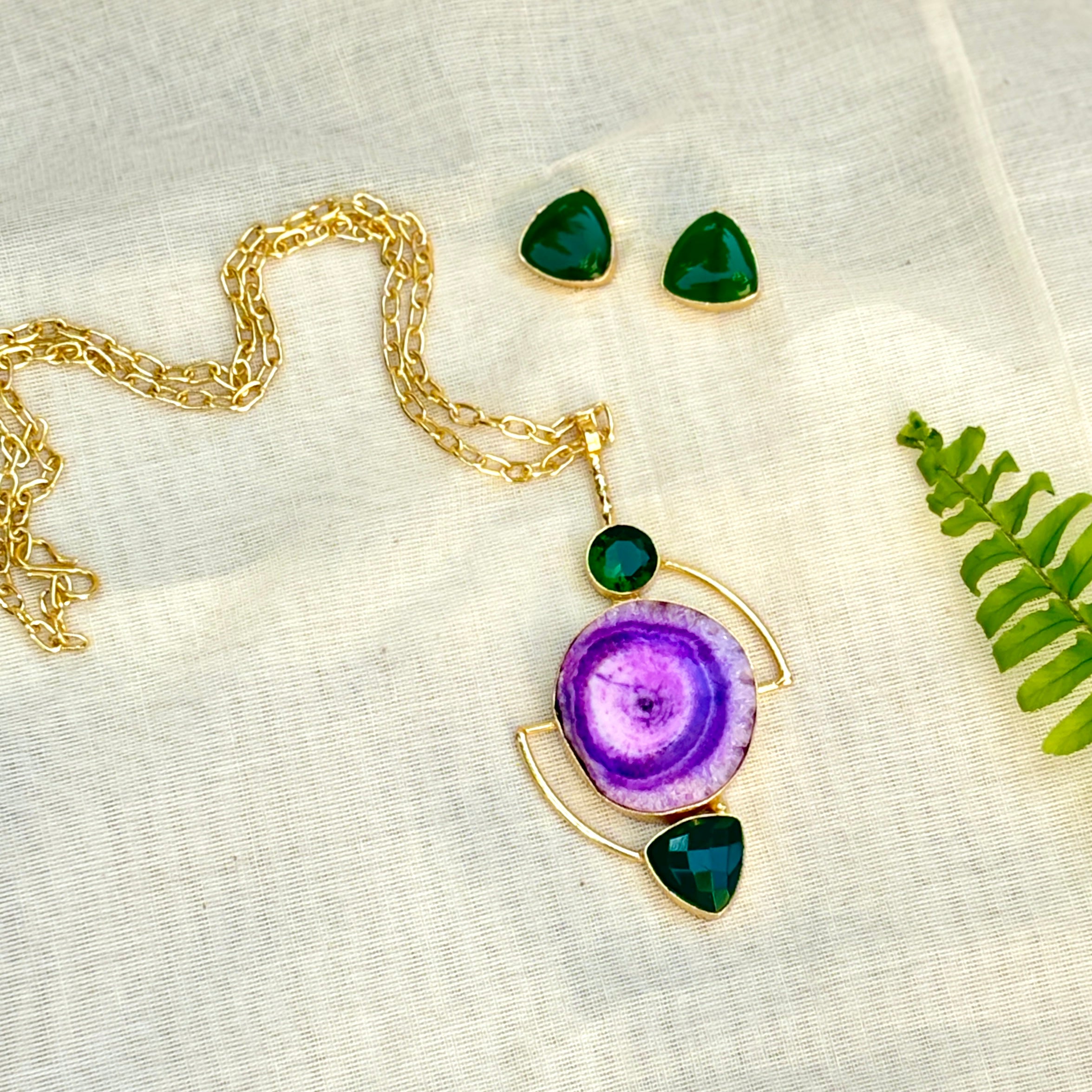 Pink Geode Statement Pendant Necklace Set