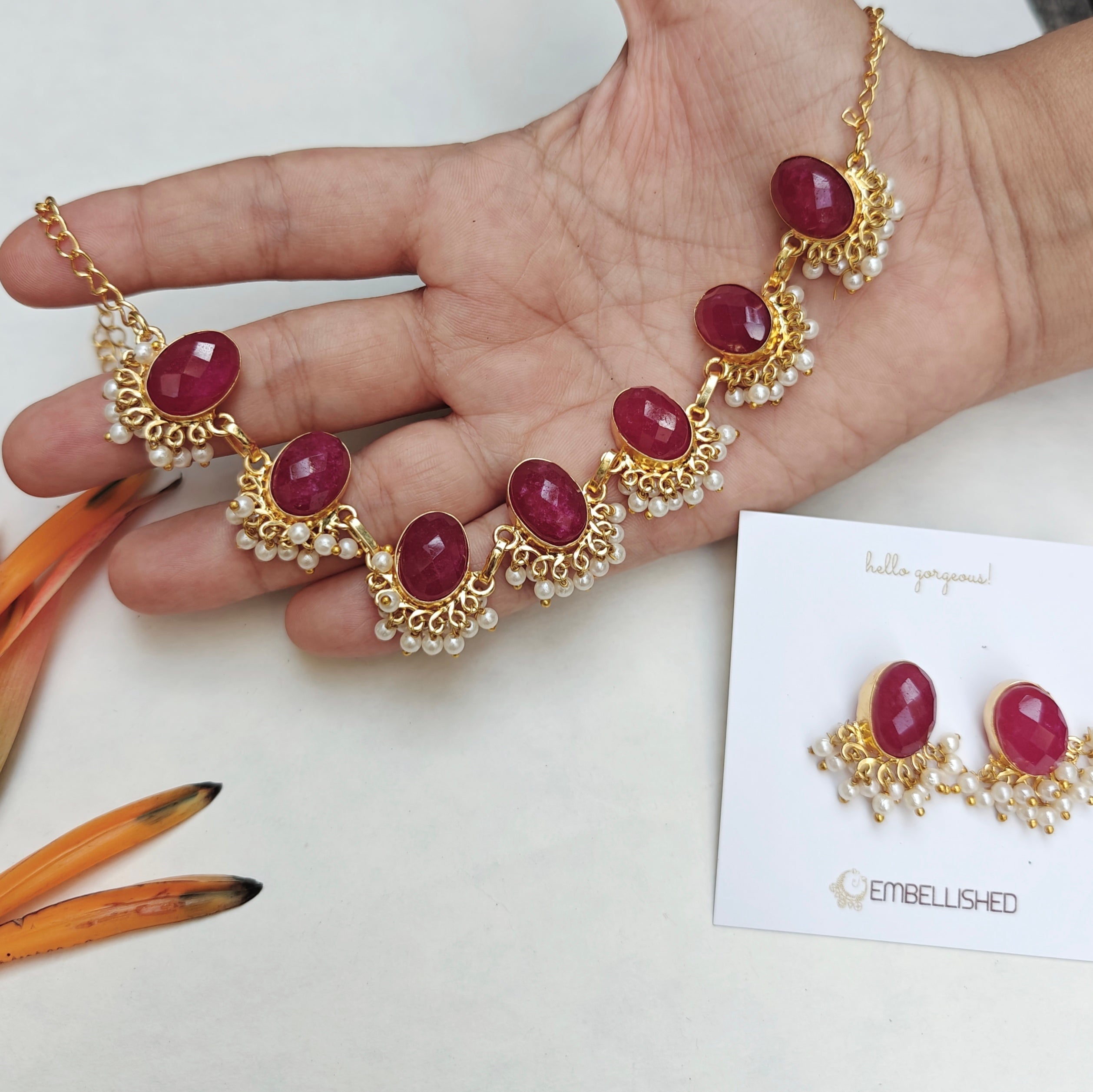 Ruby Radiance Festive Necklace Set