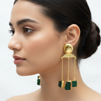 Emerald Gold Triple Drop Earrings