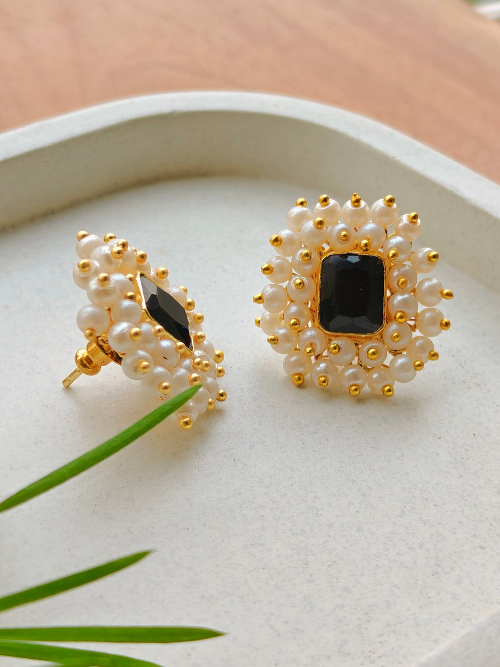 Royal Black Pearl Burst Studs