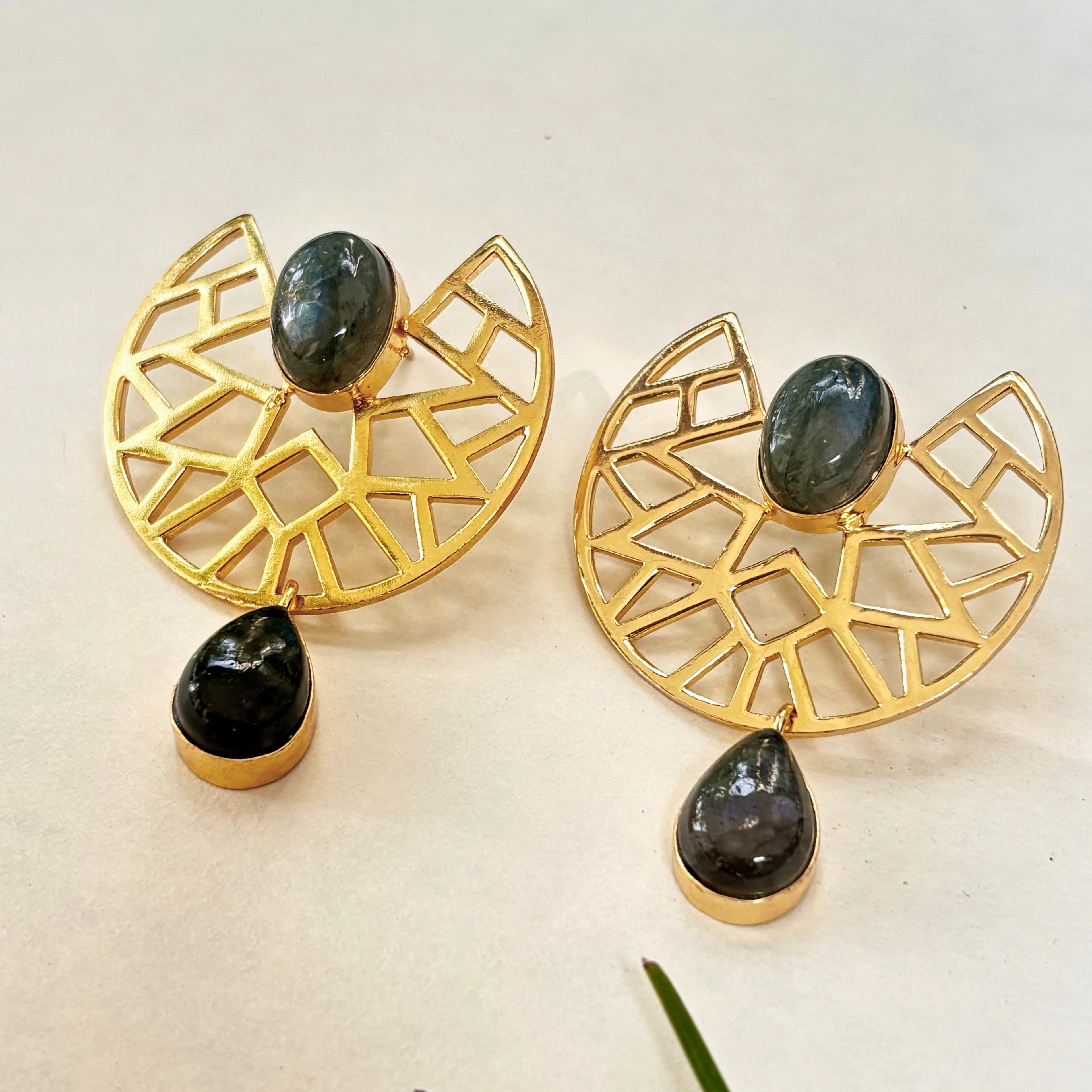 Celestial Lattice Labradorite Drop Earrings