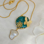 Garden Agate and Baroque Pearl pendant chain
