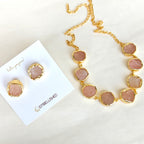 Rose Quartz buttons choker with studs