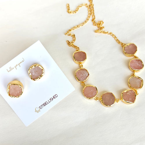 Rose Quartz buttons choker with studs