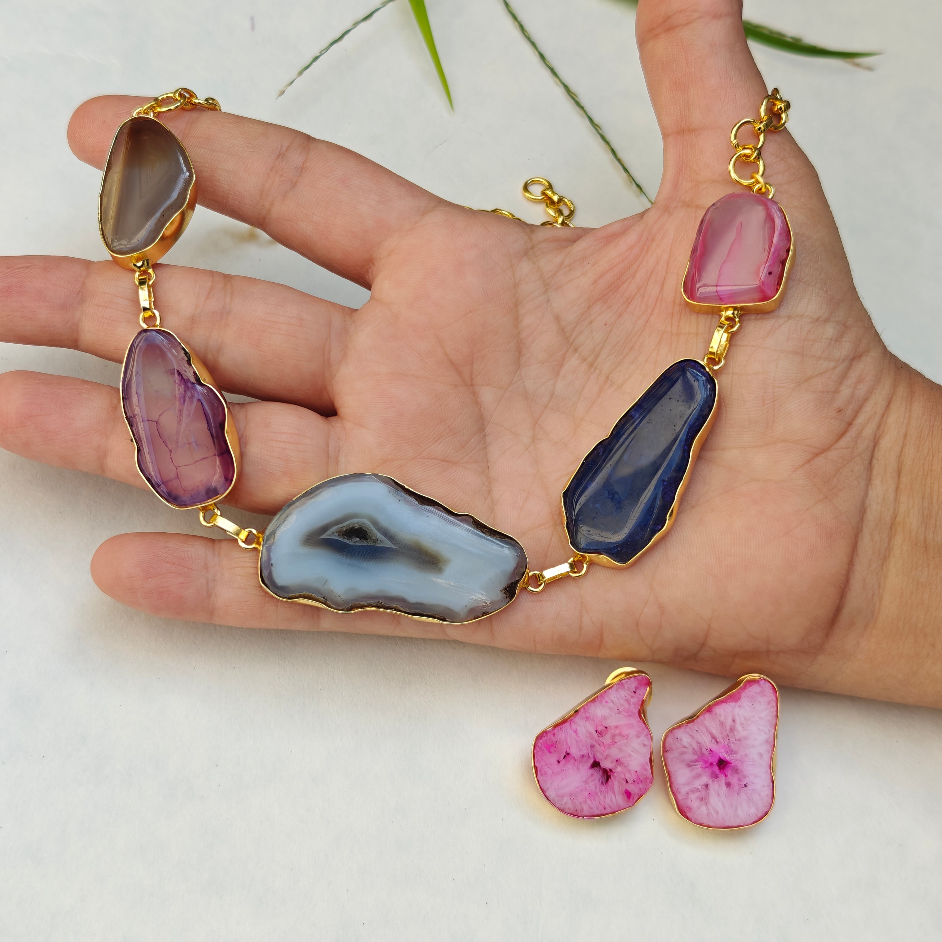 Agate Slice Necklace set - brown