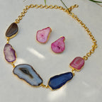 Agate Slice Necklace set - brown