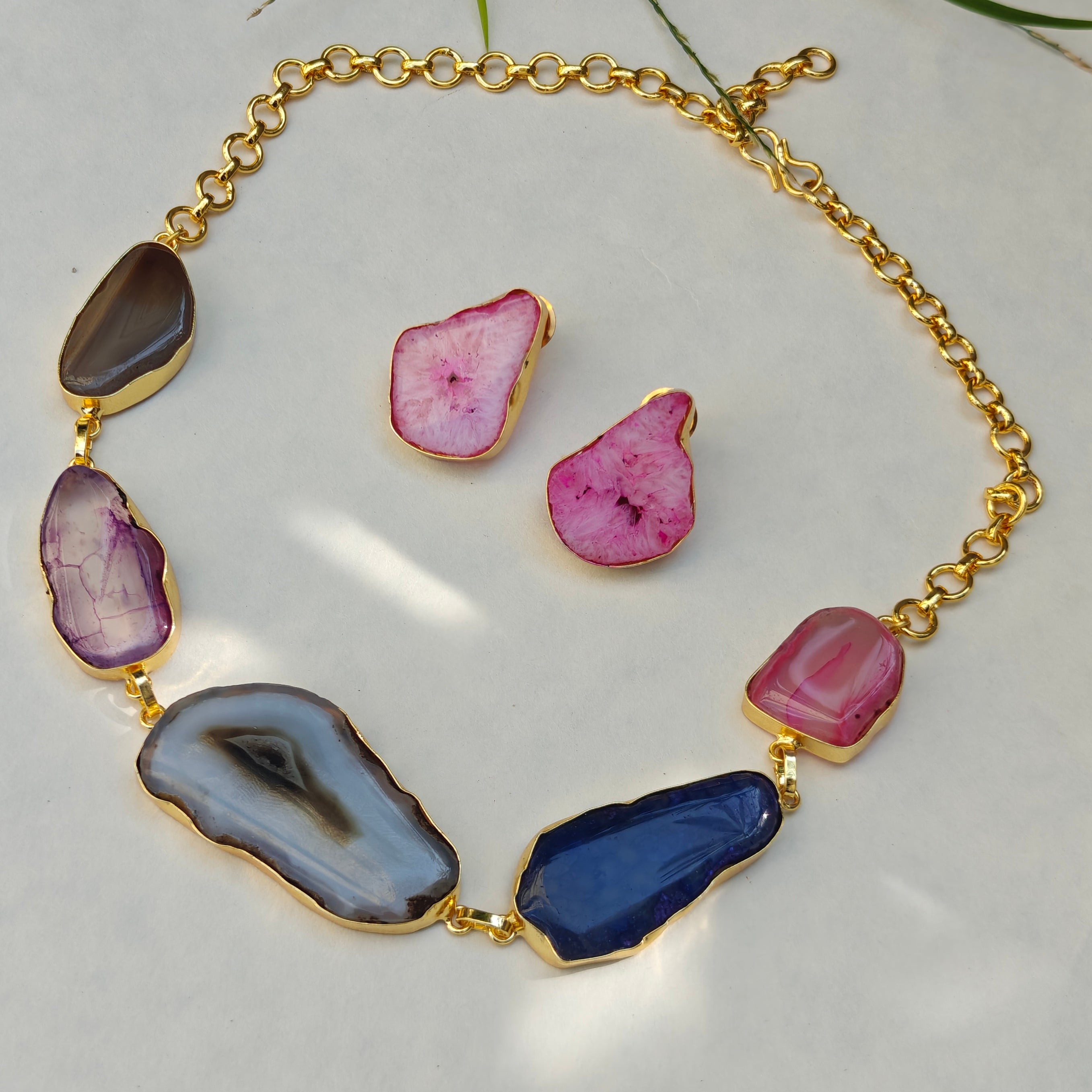 Agate Slice Necklace set - brown