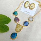 Rainbow Agate Slice Necklace Set