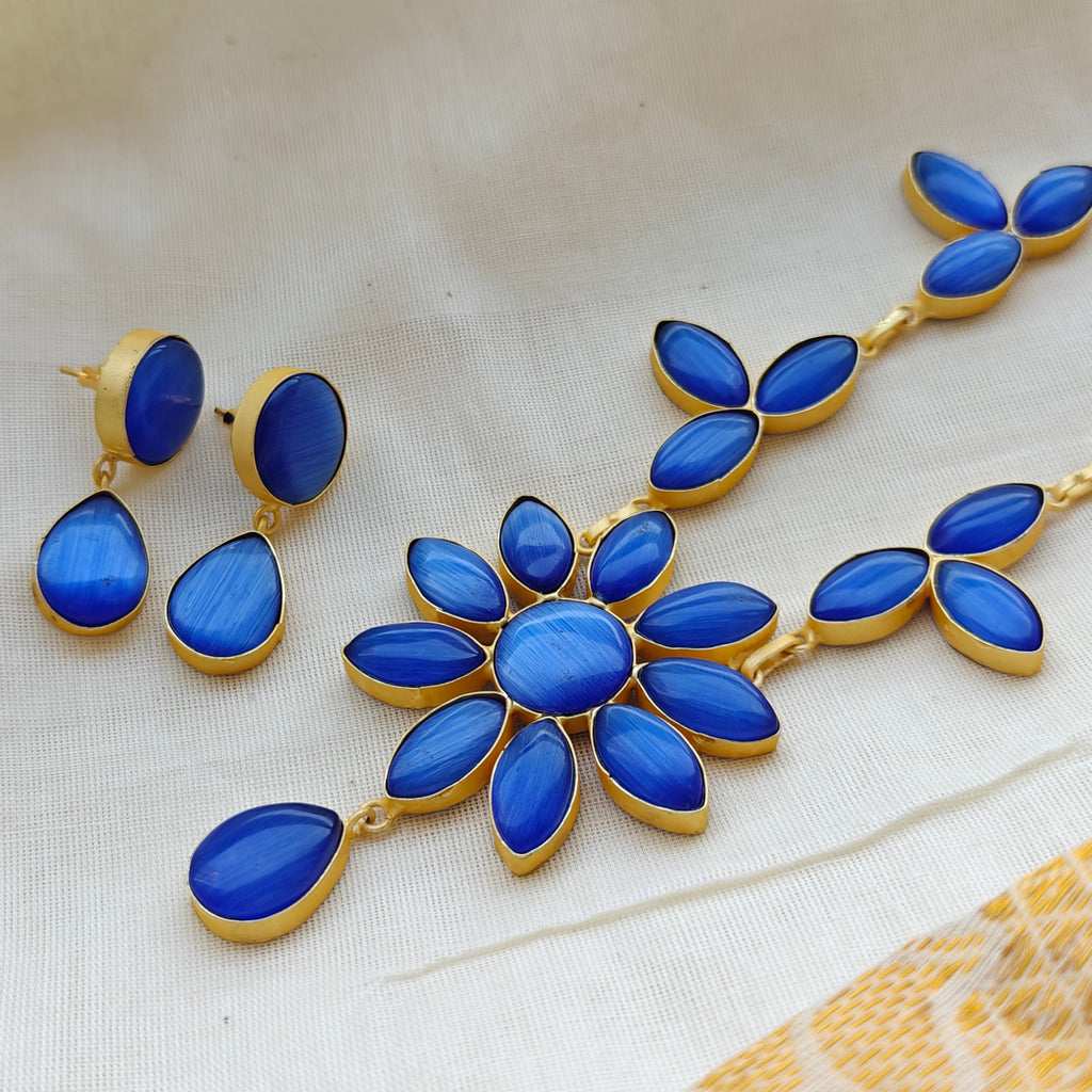 Floral Elegance Indo-western necklace set - blue