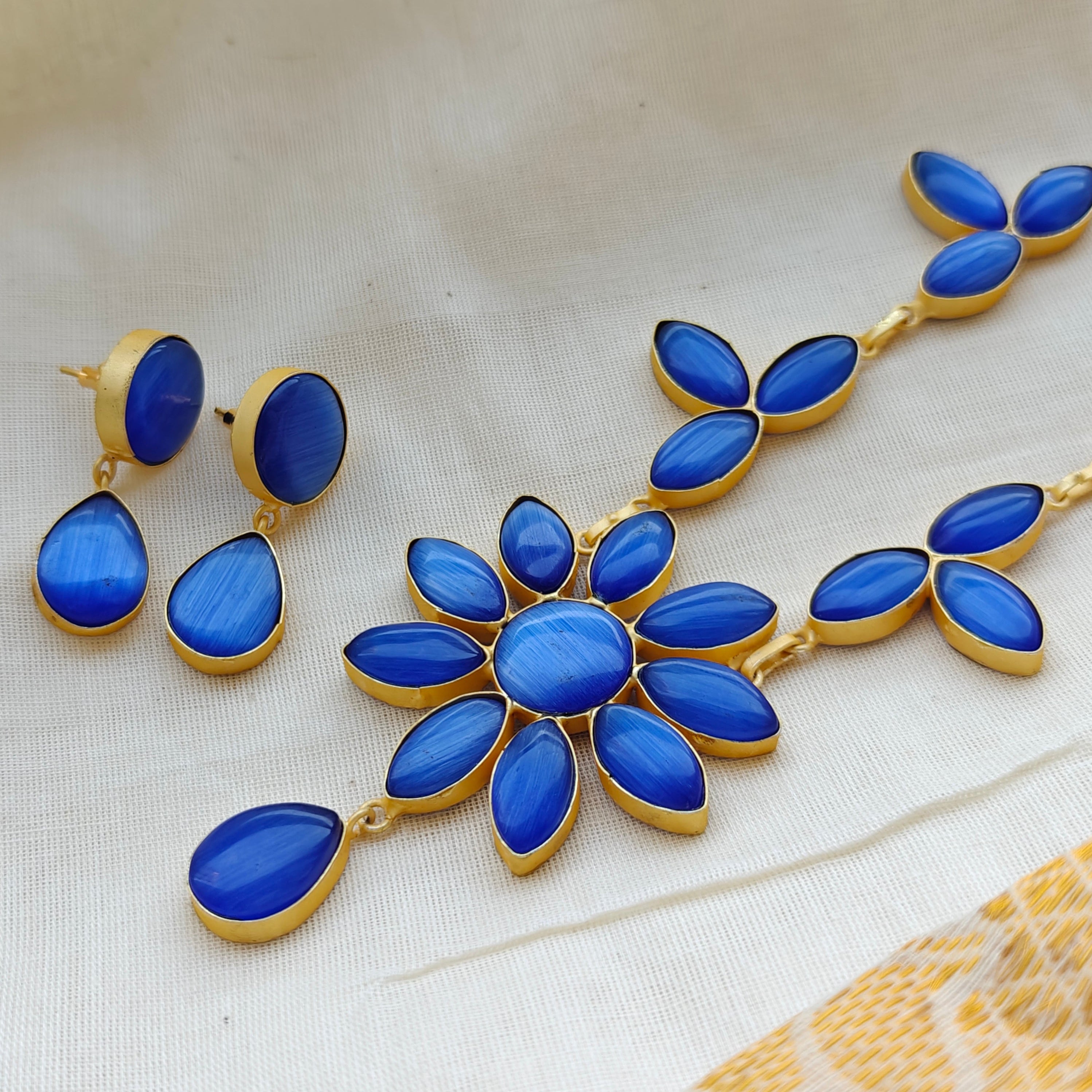 Floral Elegance Indo-western necklace set - blue