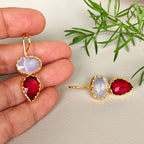Sparkle Two Stones Drop Hooks - white red