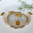 Minimal layered pearls choker set - yellow