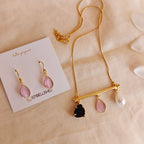 Bar pendant chain set with assorted stones
