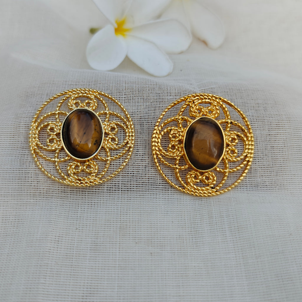Tiger's Eye Filigree Statement Earrings