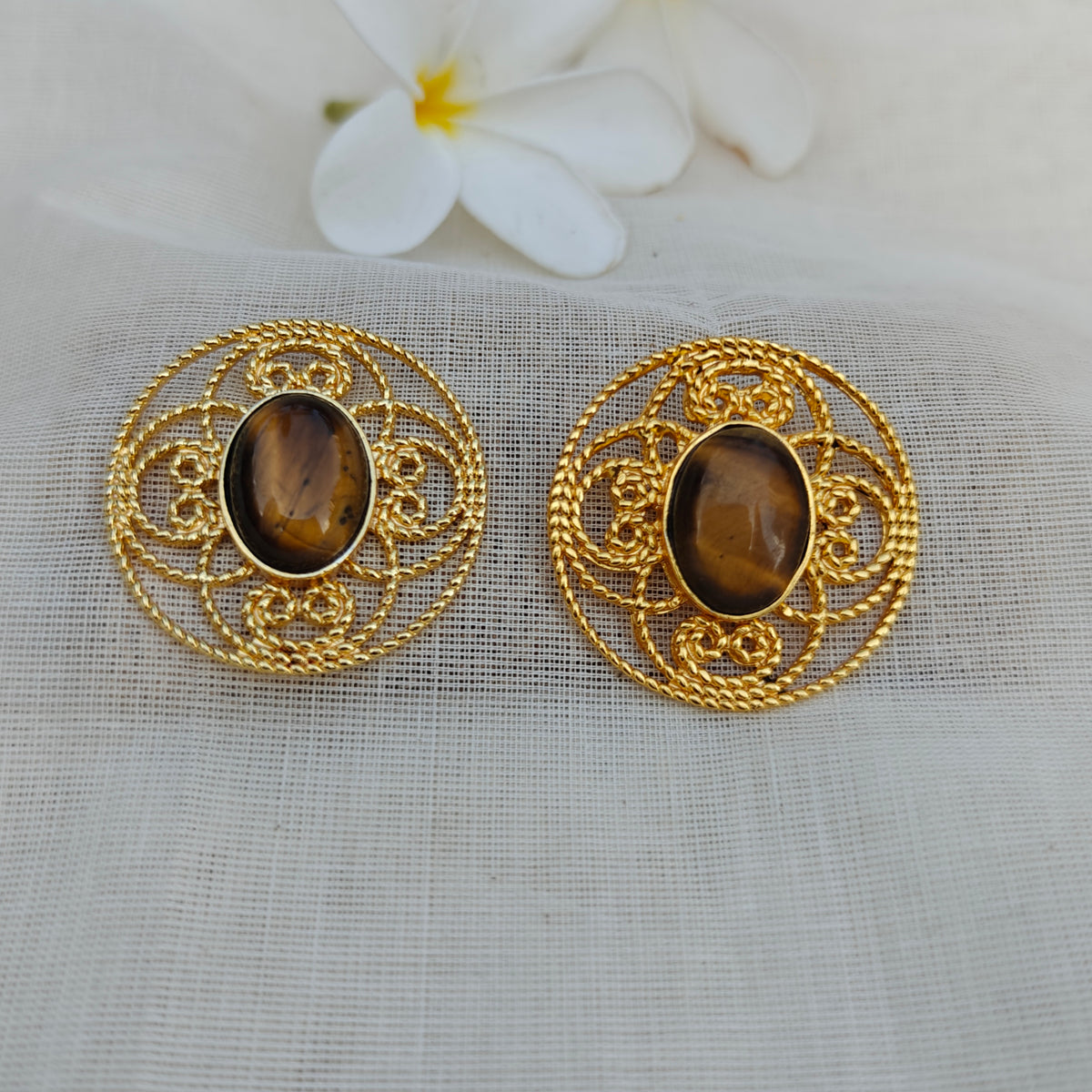 Tiger's Eye Filigree Statement Earrings