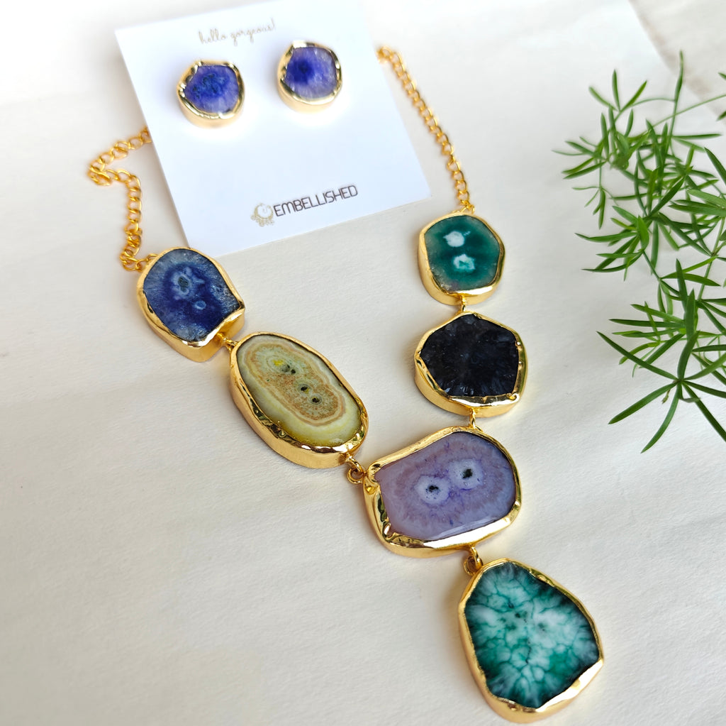 Evening Agate Slice Necklace Set