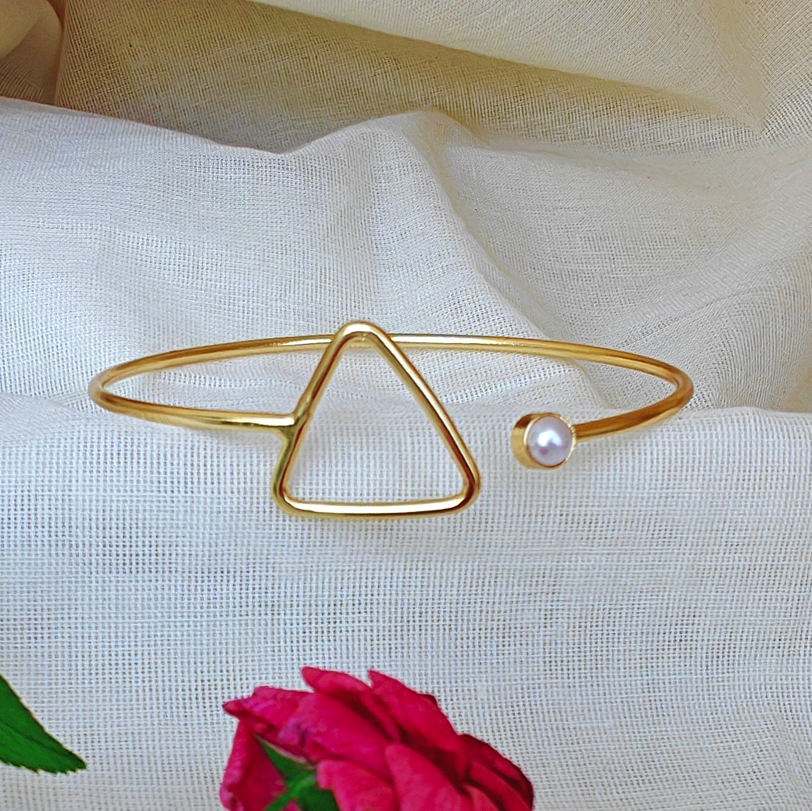Slim Triangle and Pearl open bangle
