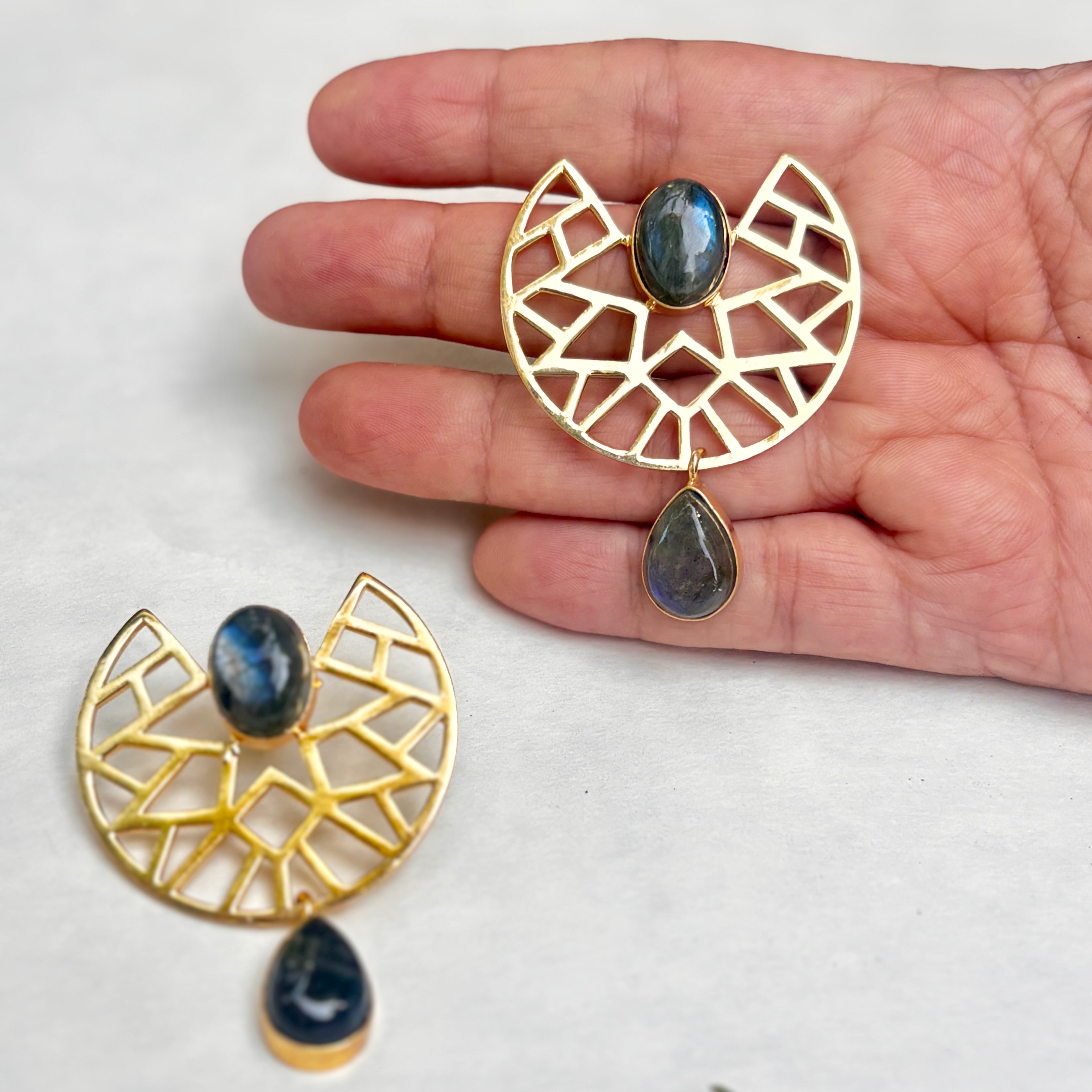 Celestial Lattice Labradorite Drop Earrings