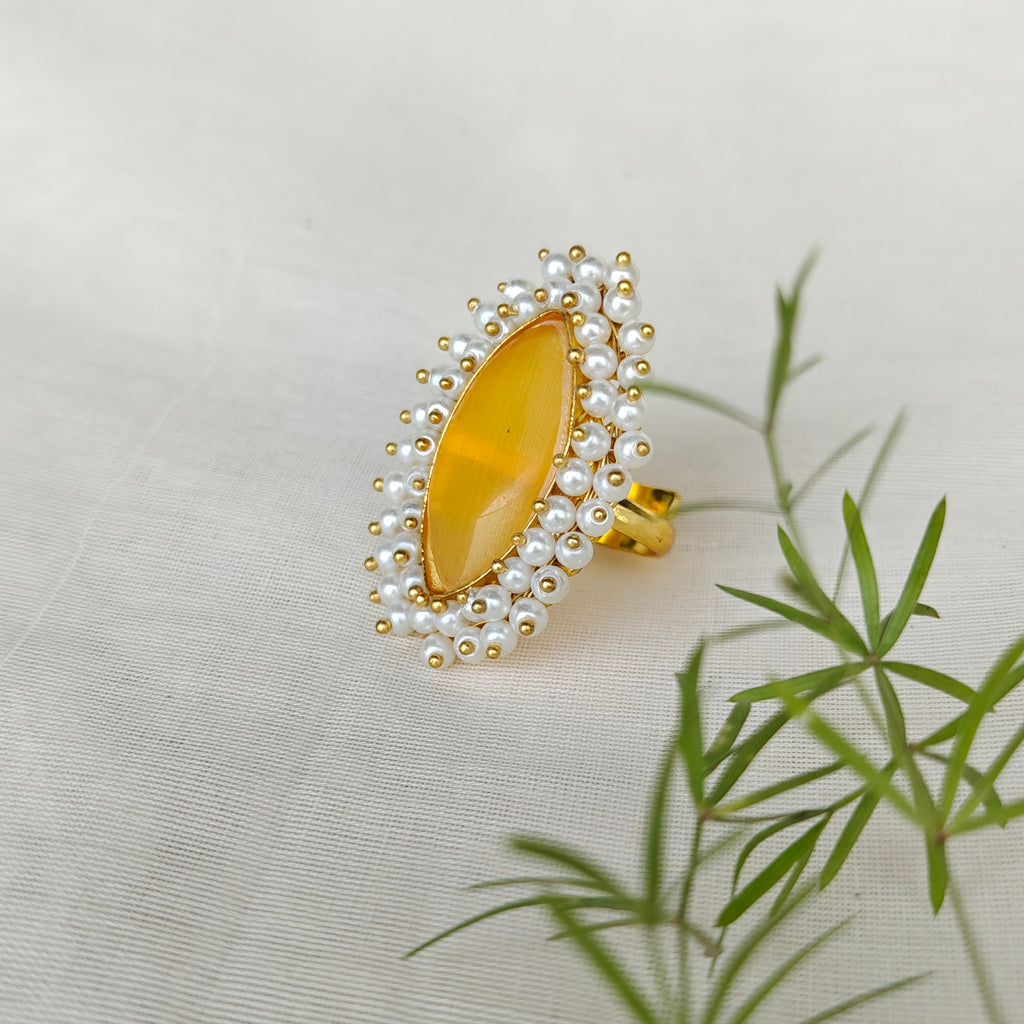 Monalisa Marquise Cluster pearls ring - yellow