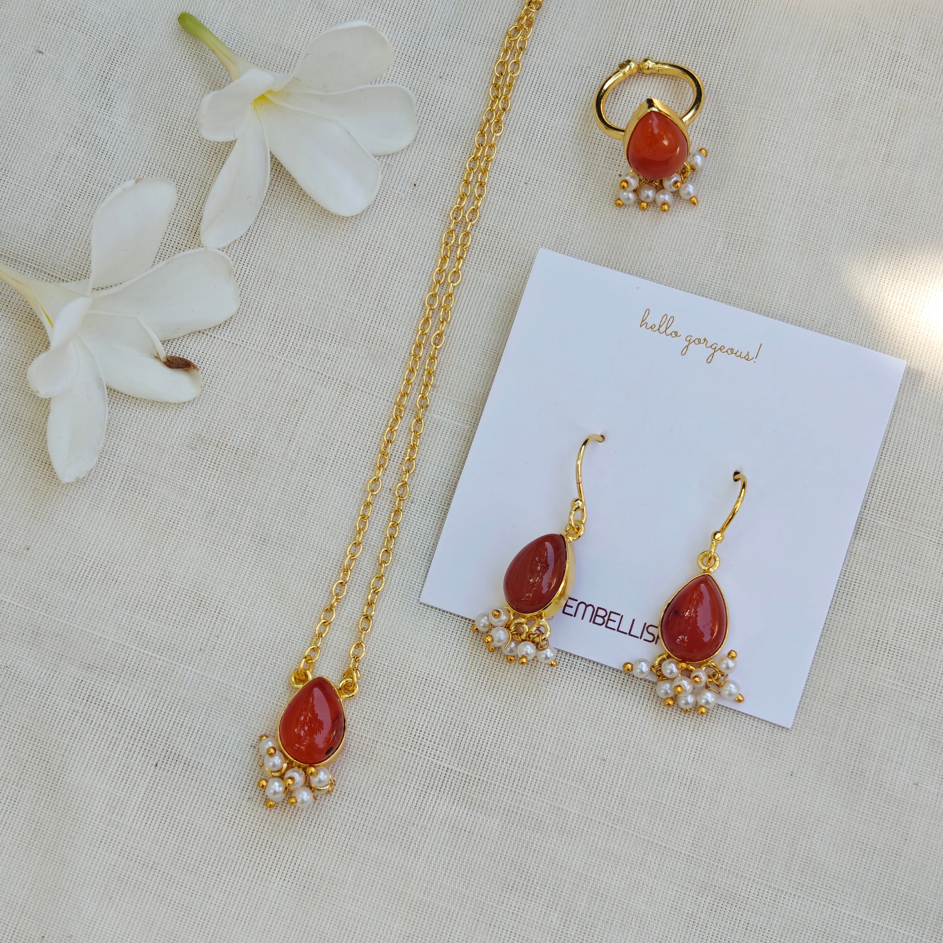 Dewdrop Gemstone Set with Seed Pearl Fringe