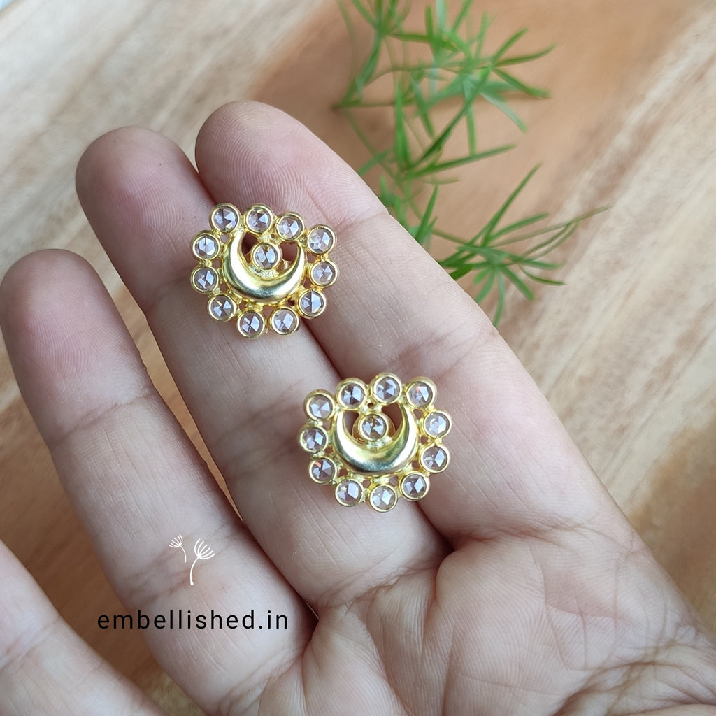 92.5 Sterling Silver Crystal Polki chandramukhi studs - Gold