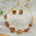 Rose quartz nuggets choker with studs