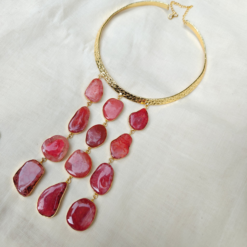 Red Agate Slice Cascade Collar Necklace