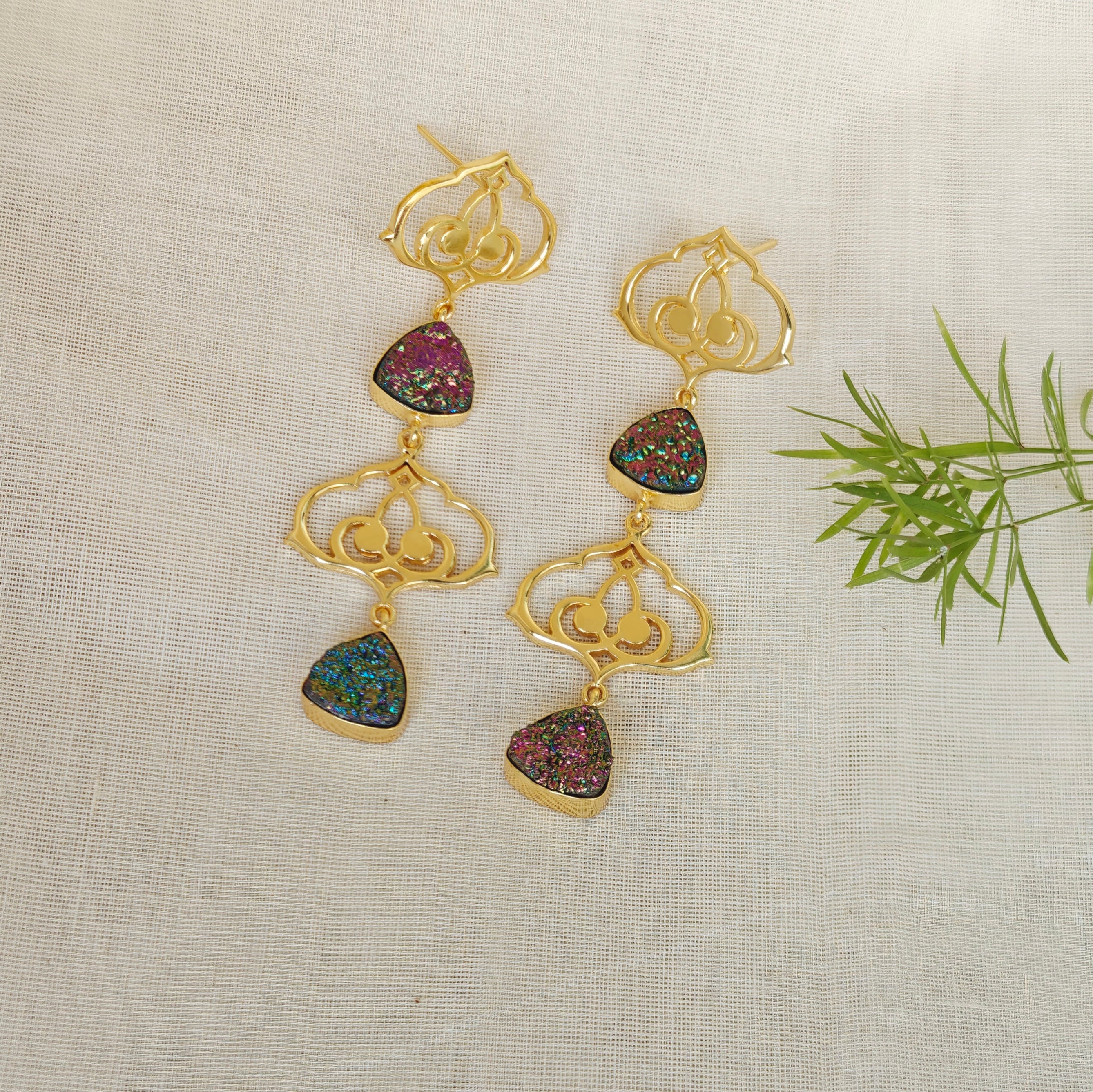 Amira Filigree & Titanium Druzy Drops