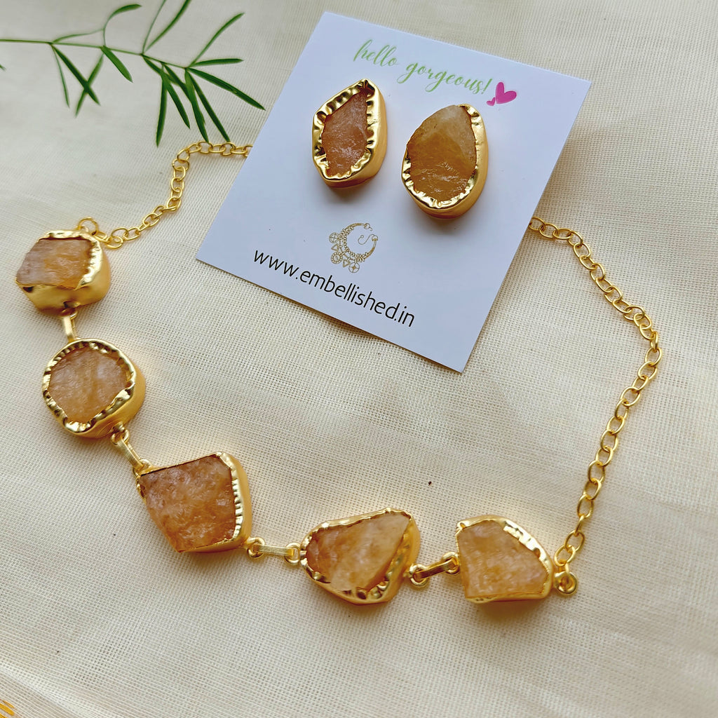 Yellow Aventurine nuggets choker with studs