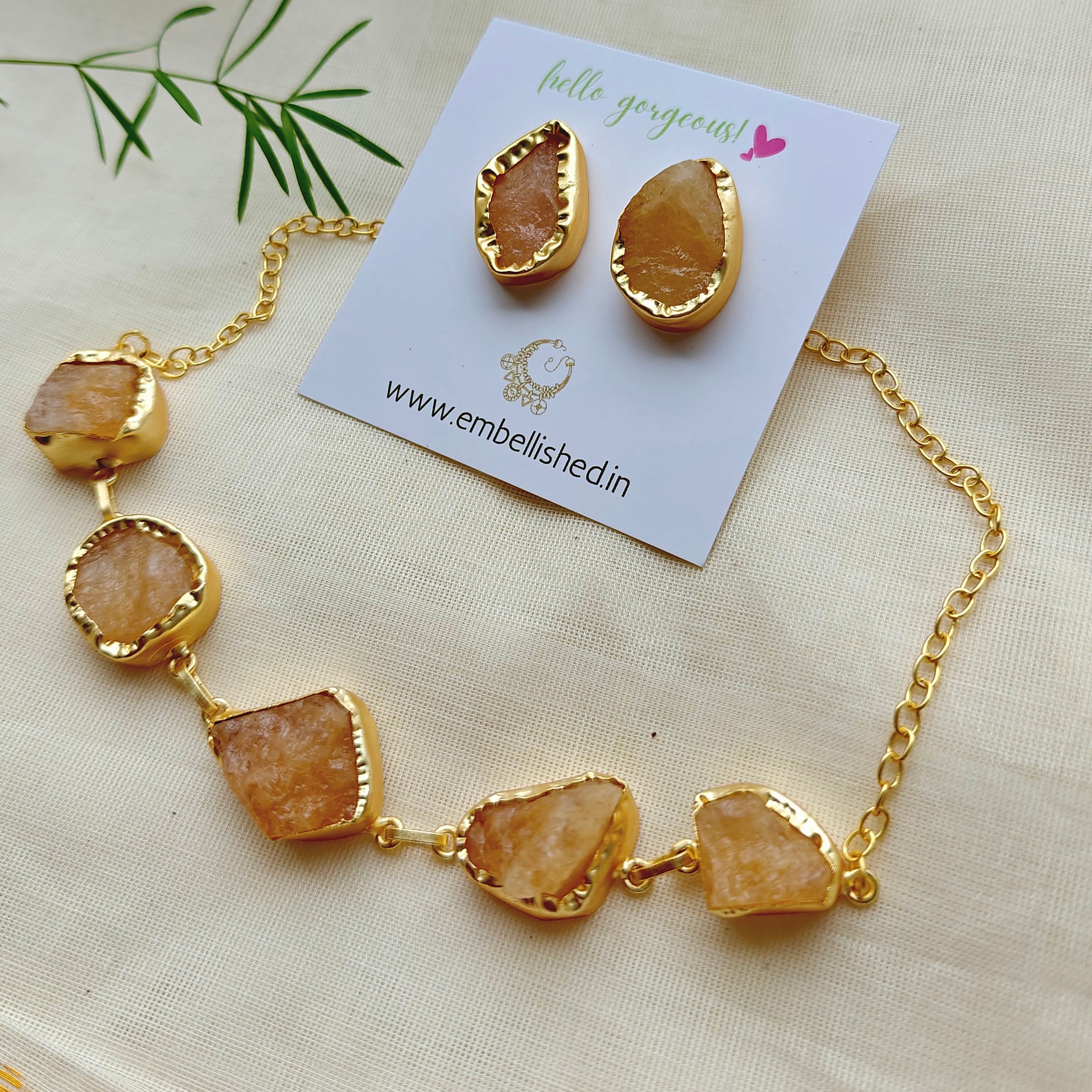 Yellow Aventurine nuggets choker with studs