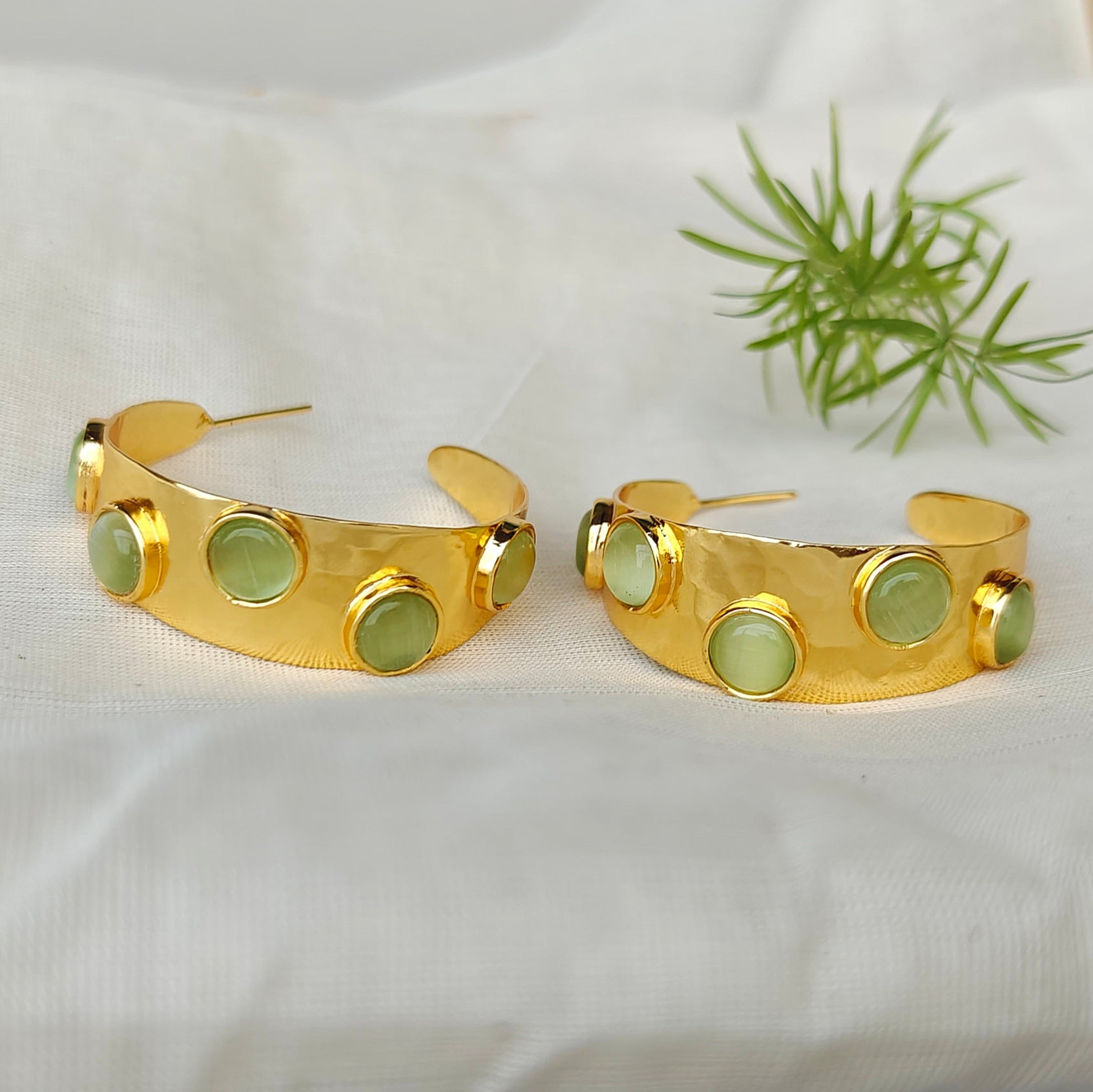 Sage Stone Hammered Wide Hoops