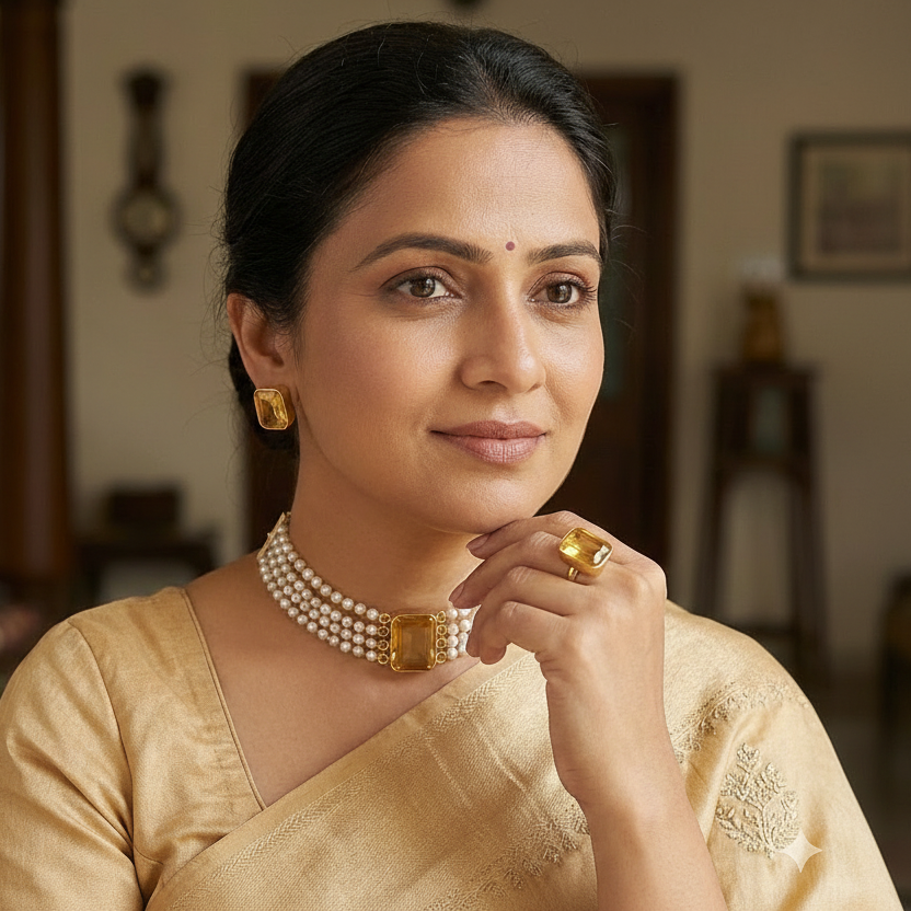 Minimal layered pearls choker set - yellow