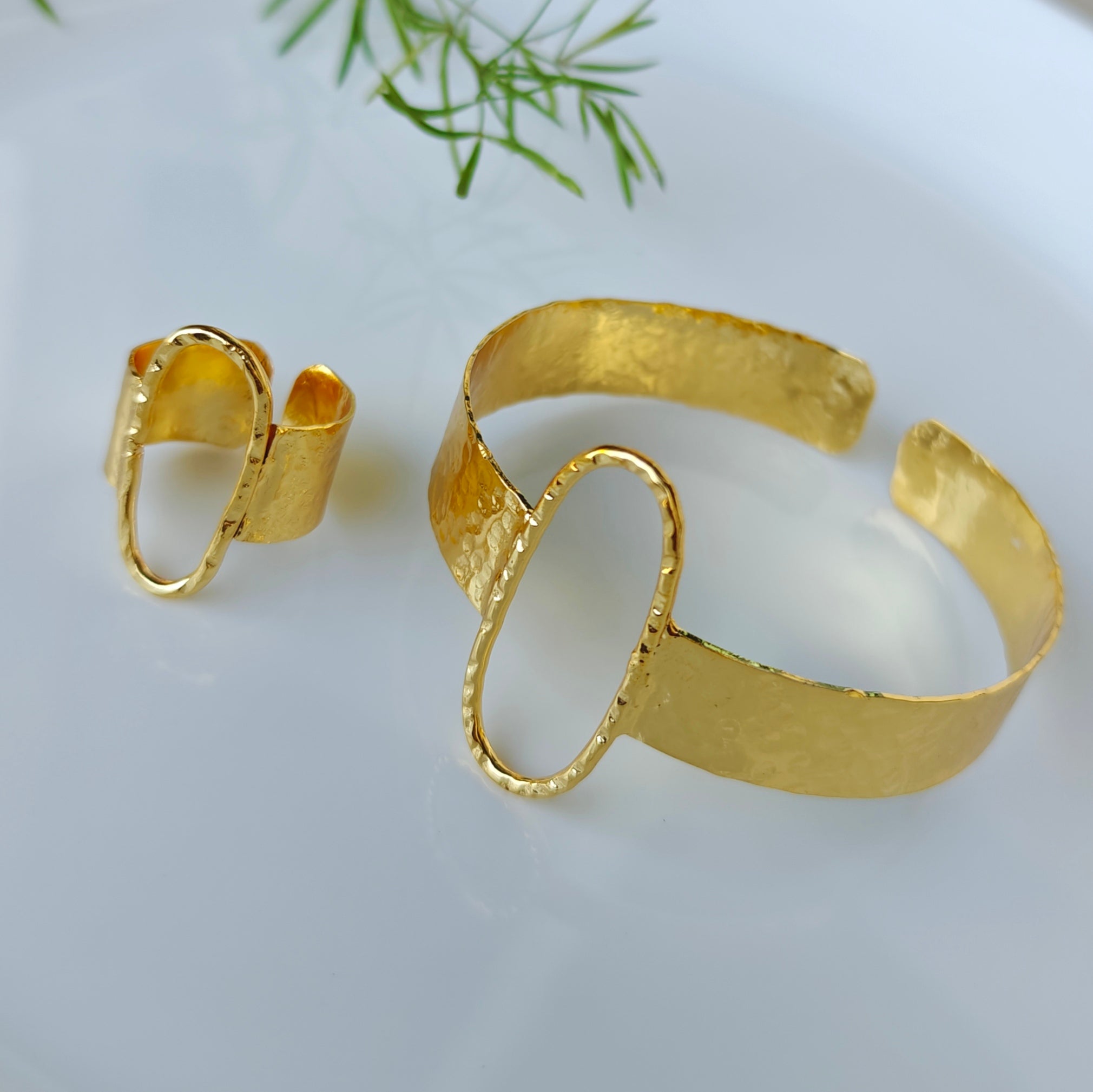 Hammered Ellipse Cuff and ring set
