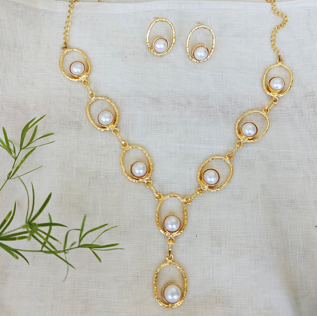 Oval Pearl Link Necklace set