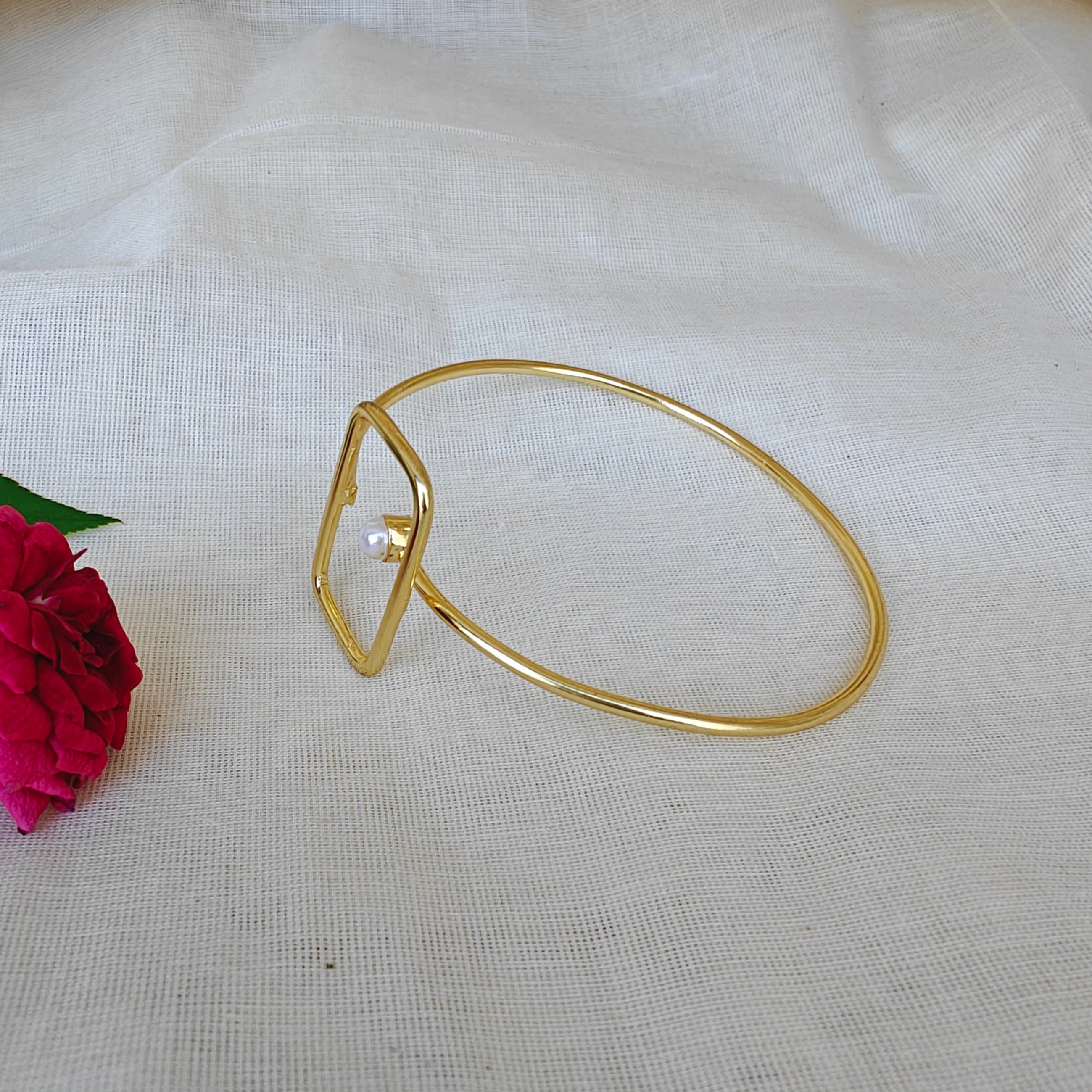 Slim Square and Pearl open bangle