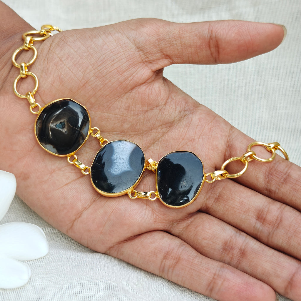Black Agate Candy Crush Stone Bracelet
