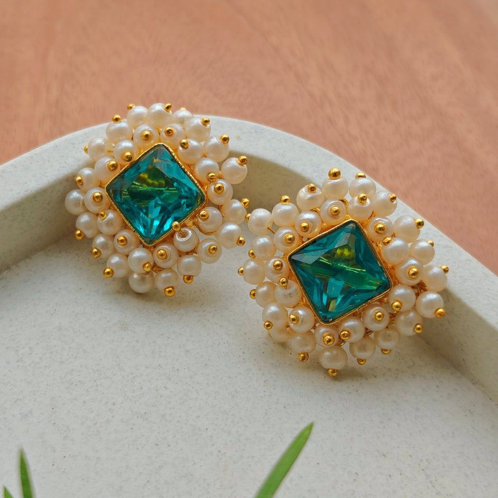 Royal Cyan Pearl Burst Studs