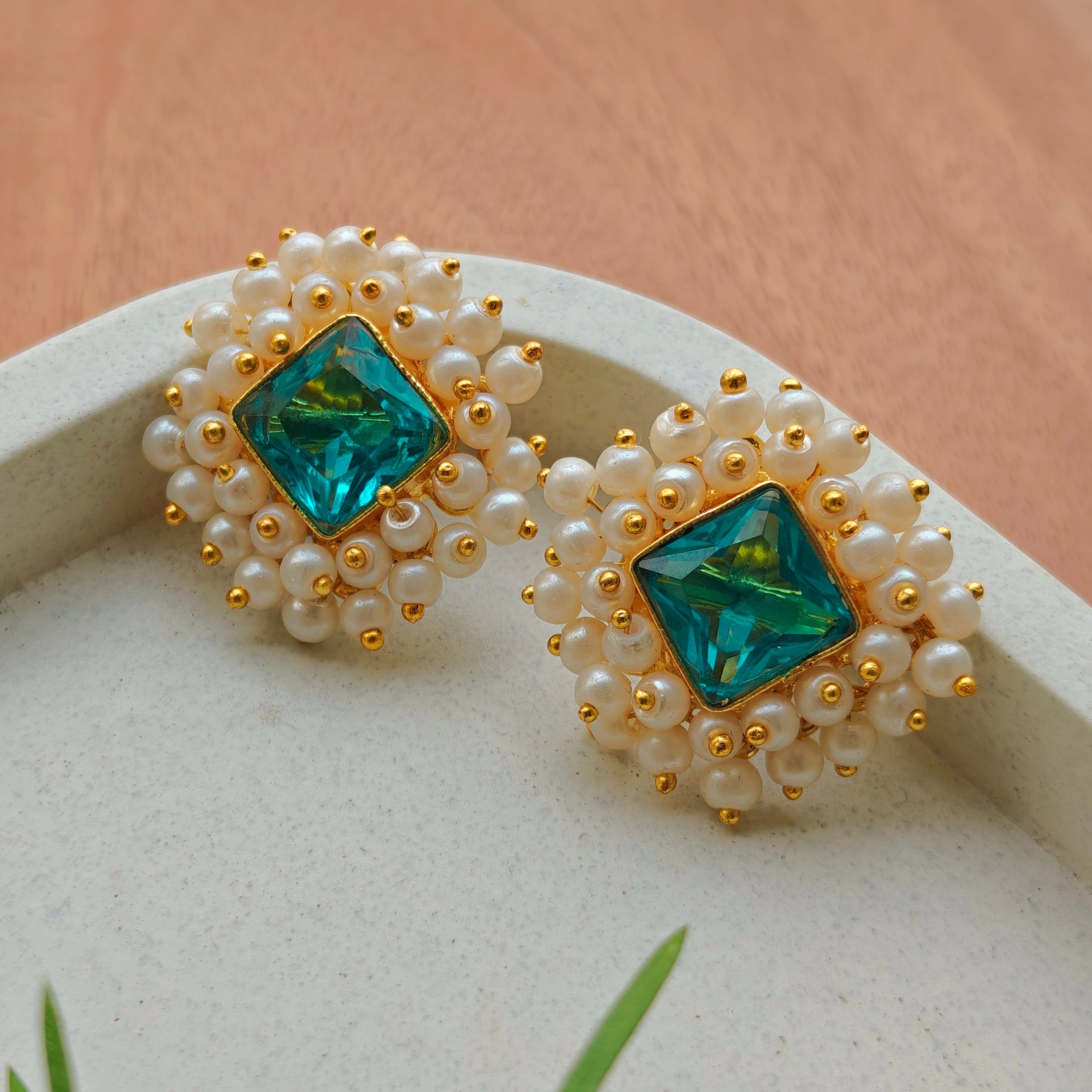 Royal Cyan Pearl Burst Studs