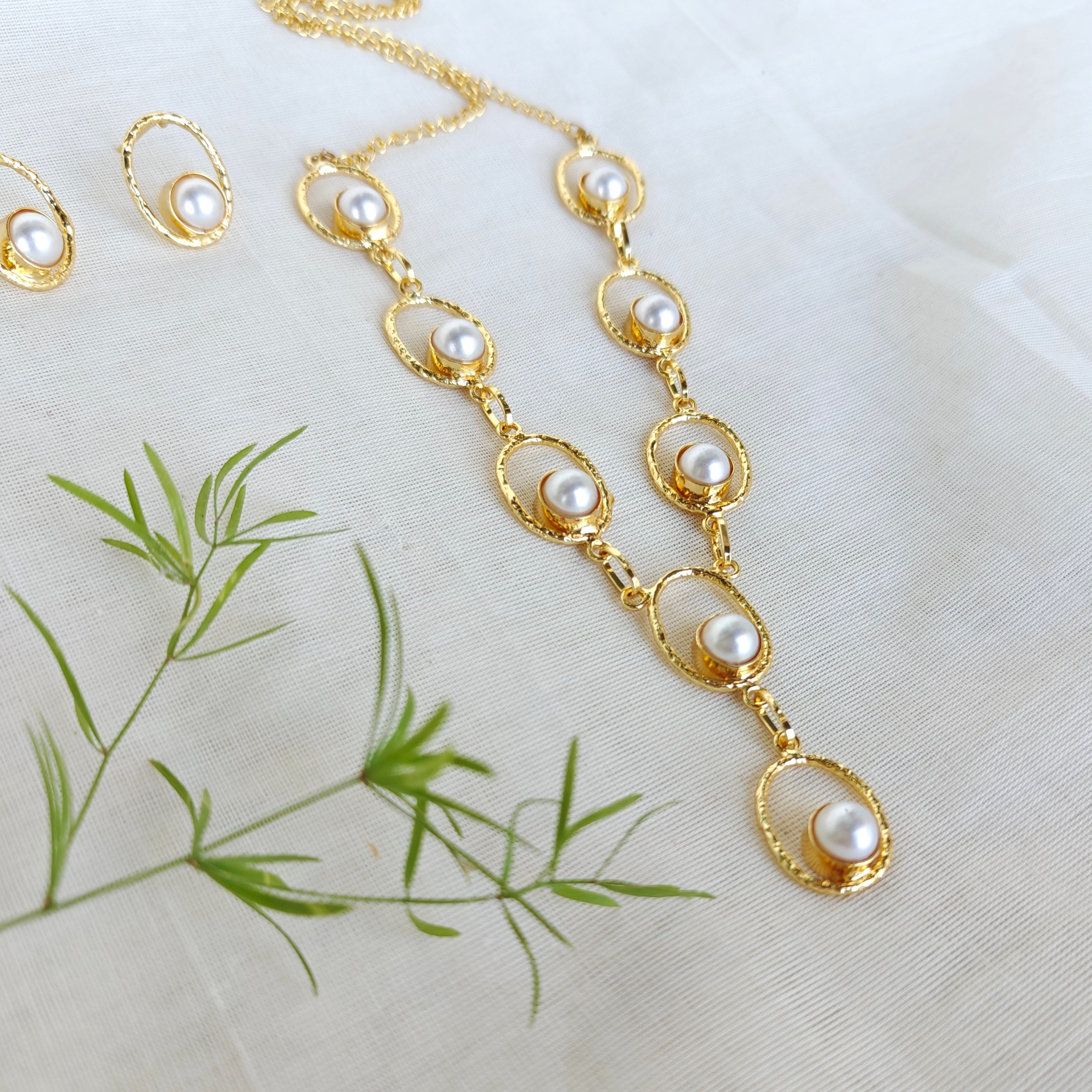 Oval Pearl Link Necklace set