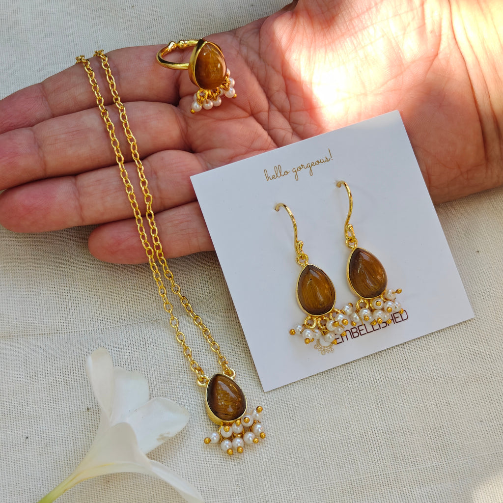 Dewdrop Gemstone Set with Seed Pearl Fringe
